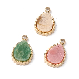 Natural Gemstone Charms, with Ion Plating(IP) Real 24K Gold Plated 304 Stainless Steel Findings, Teardrop