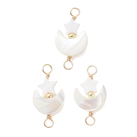 Натуральные пресноводные ракушки в форме луны со звездообразными соединительными элементами., с петлями из медной проволоки, золотые