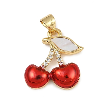 Латунные микро проложить кубического циркония подвески, вишня, С оболочкой и эмалью, без кадмия и без свинца