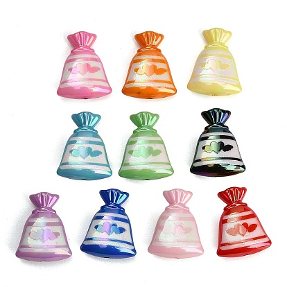 UV Plating Embossed Opaque Acrylic Beads, Iridescent, Lucky Bag with Heart Pattern