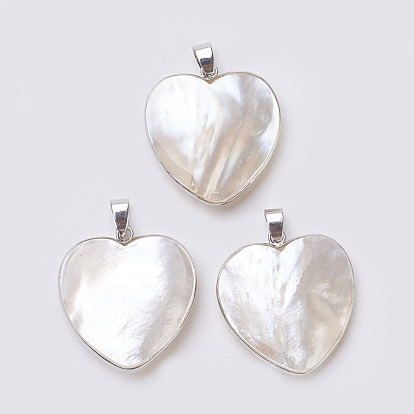 Shell Pendants, with Brass Finding, Heart