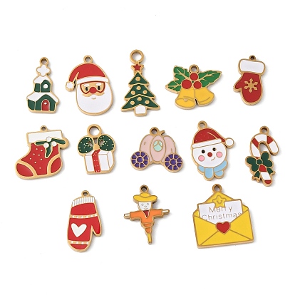 Рождественские темы 304 эмалевые подвески из нержавеющей стали, реальный 18 k позолоченный