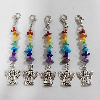 5Pcs Natural Magnesite & Amethyst & Green Aventurine & Red Aventurine & Red Jasper & Lapis Lazuli & Citrine Pendants Decorations, Angle