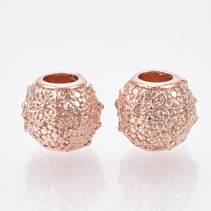 Alloy European Beads, Large Hole Beads, Rondelle with Flower