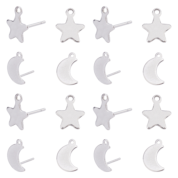 304 Stainless Steel Stud Earring Findings & Ear Nuts, with Loop, Moon/Star