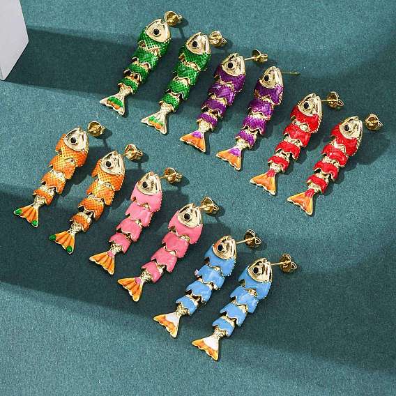 Серьги-гвоздики с подвесками из латуни с микропаве из кубических цирконий, с эмалью, реальный 18 k позолоченный, стойки покрытие, долговечный, без кадмия и без свинца