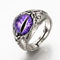 Adjustable Alloy Finger Rings, with Glass, Wide Band Rings, Dragon Eye