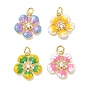 Brass Micro Pave Cubic Zirconia Pendants, Flower Charms, with Enamel