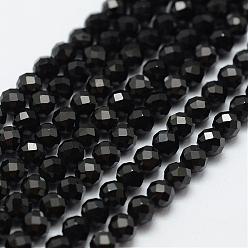 Natural Black Spinel Beads Strands, Faceted, Round