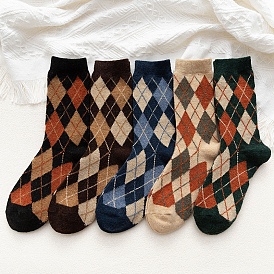 Chaussettes à tricoter en laine, chaussettes mi-mollet à motif losange, chaussettes thermiques chaudes d'hiver