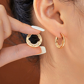 Серьги-кольца из латуни с прозрачным кубическим цирконием в форме звезды