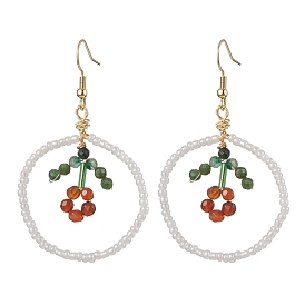Flower Glass Seed Beads Dangle Earrings, 304 Stainless Steel Earring for Women