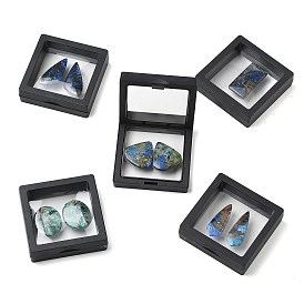 Natural Azurite Cabochons, Flat Back, with Floating Thin Film Display Case, Teardrop Oval Wing
