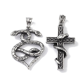Viking 316 Surgical Stainless Steel Pendants, Cross with Snake Charm