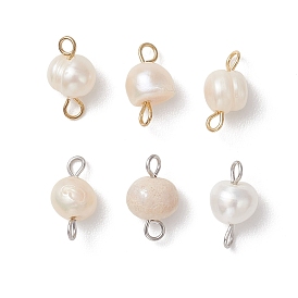 6шт. 2 цвета, натуральные пресноводные жемчужины, подвески-коннекторы в форме картофеля с 304 двойными петлями из нержавеющей стали, цвет морской раковины