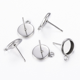 304 Настройки серьги из нержавеющей стали, с петлей, плоско-круглые