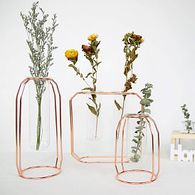 Glass Vase Test Tube Vase, Hydrophilic Plants Vase Plant Holder, with Metal Stand, for Indoor Garden Home Decoration