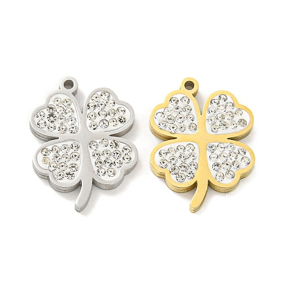 304 подвески из нержавеющей стали, с полимерной глиной кристалла горного хрусталем, клевер амулеты