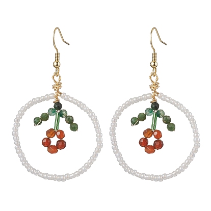 Flower Glass Seed Beads Dangle Earrings, 304 Stainless Steel Earring for Women