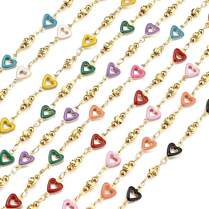 Латунные сердечные цепи, с эмалью, без кадмия, без никеля и без свинца, реальный 18 k позолоченный, пайки, с катушкой