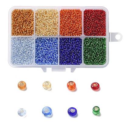 FGB 200G 8 Colors 12/0 Grade A Round Glass Seed Beads, Silver Lined