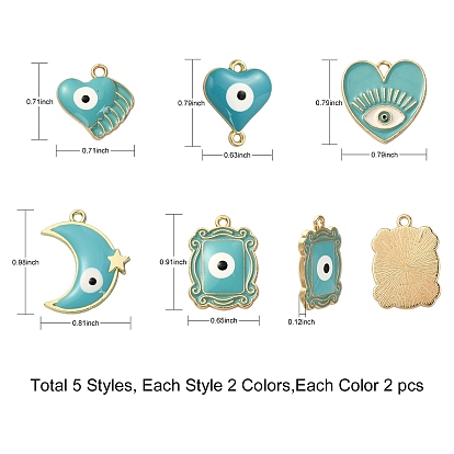 20Pcs 10 Style Alloy Enamel Pendants,  Mixed Shapes with Evil Eyes