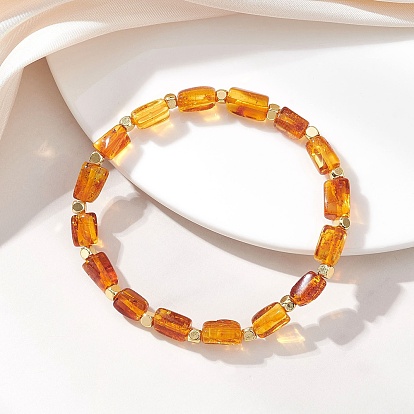 Эластичные браслеты из натурального янтаря и латунных бусин для женщин и мужчин, прямоугольные