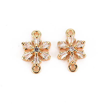 Brass Micro Pave Clear Cubic Zirconia Links Connectors, Cadmium Free & Nickel Free & Lead Free, FLower