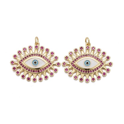 Brass Micro Pave Cubic Zirconia Pendants, with Enamel & Jump Rings, Long-Lasting Plated, Eye