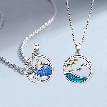 Подвеска-колье из латуни с эмалью в виде моря и гор ко Дню святого Валентина, золотых и платиновых