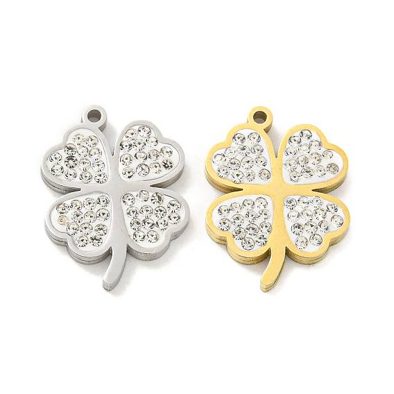 304 подвески из нержавеющей стали, с полимерной глиной кристалла горного хрусталем, клевер амулеты