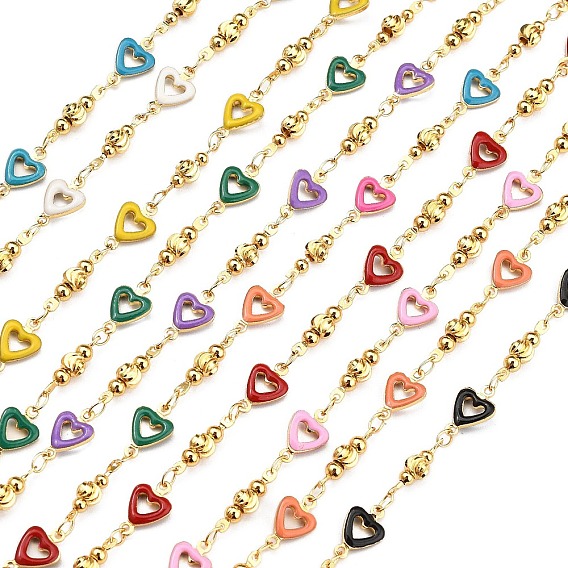 Латунные сердечные цепи, с эмалью, без кадмия, без никеля и без свинца, реальный 18 k позолоченный, пайки, с катушкой