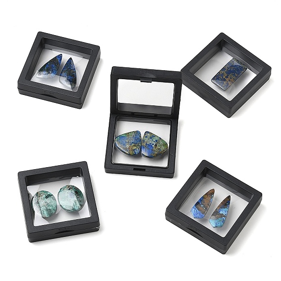 Natural Azurite Cabochons, Flat Back, with Floating Thin Film Display Case, Teardrop Oval Wing