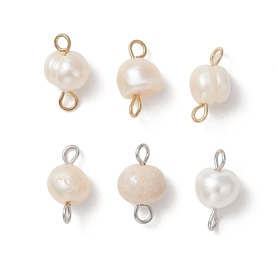 6шт. 2 цвета, натуральные пресноводные жемчужины, подвески-коннекторы в форме картофеля с 304 двойными петлями из нержавеющей стали, цвет морской раковины