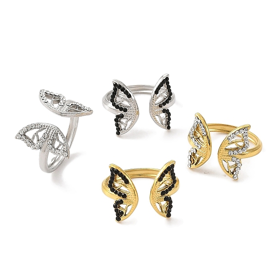 Ионное покрытие (ip) 304 открытая манжета из нержавеющей стали для женщин, со стразами, бабочка