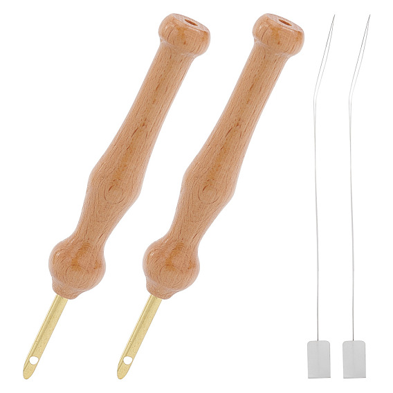 Gorgecraft Natural Beech Wood Handle Embroidery Pens, with Iron Threaders, Embroidery Punch Needle Weaving Tools