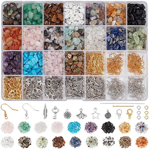 DIY Jewelry Making Kits, including Natural & Synthetic Gemstone Beads, Brass Earring Hooks & Pins, Iron Pin & Ring, Alloy Clasps & Charms