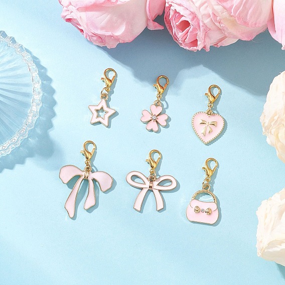 Подвесные украшения из сплава розовой эмали, с цинковым сплавом застежками омаров коготь, Gloden