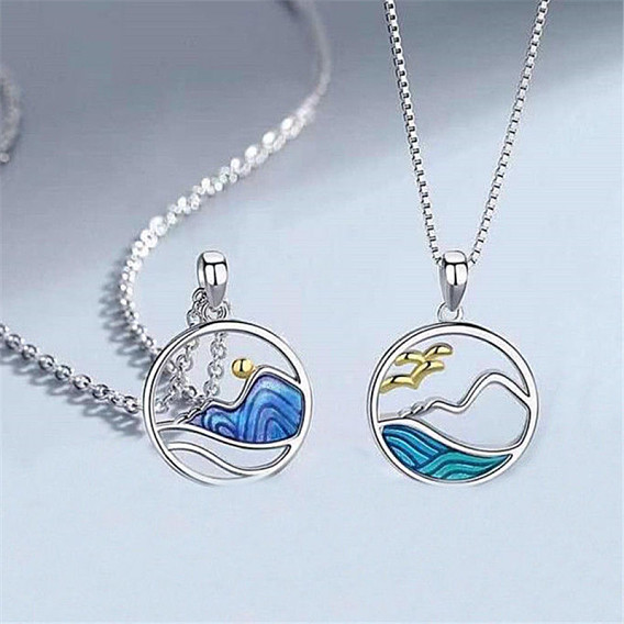 Подвеска-колье из латуни с эмалью в виде моря и гор ко Дню святого Валентина, золотых и платиновых