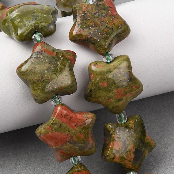 Природные Unakite бисер нитей, звезда, с бисером