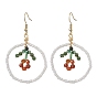 Flower Glass Seed Beads Dangle Earrings, 304 Stainless Steel Earring for Women