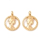 304 Stainless Steel Pendants, PVD Vacuum Plating, Flat Eound with Woman Pattern