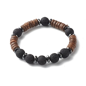 Natural Coconut Rondelle Beads Stretch Bracelet for Men Women, Oil Diffuser Lava Rock Beads & Non-Magnetic Synthetic Hematite Bracelet