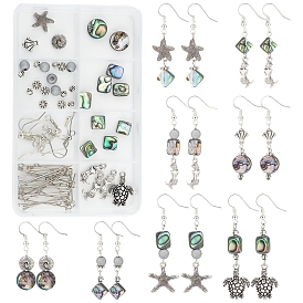 SUNNYCLUE DIY Ocean Theme Drop Earring Making Kit, Including Abalone Shell/Paua Shell Beads, Alloy Pendants & Beads, Glass Beads, Brass Head Pins & Earring Hooks