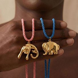 304 Stainless Steel Pendant Twisted Cotton Cord Necklaces for Women, Real 18K Gold Plated