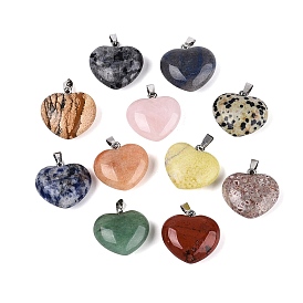 Природных драгоценных камней подвески, сердце прелести, с защелкой из нержавеющей стали на поручнях, цвет нержавеющей стали