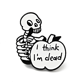 Череп с яблочным эмалевым штифтом на хэллоуин, слово я думаю, что я мертвый значок сплава для одежды рюкзака, электрофорез черный