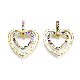 Brass Micro Pave Cubic Zirconia Pendants, Nickel Free, Heart