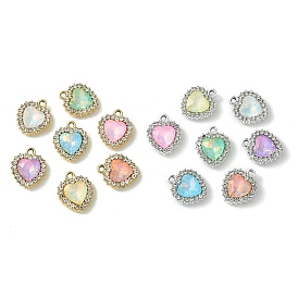 UV Plating Alloy with Mixed Color Glass Rhinestone Pendants, Heart