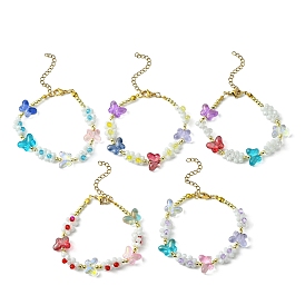 Bracelet en perles de verre fleur et papillon avec fermoirs en acier inoxydable